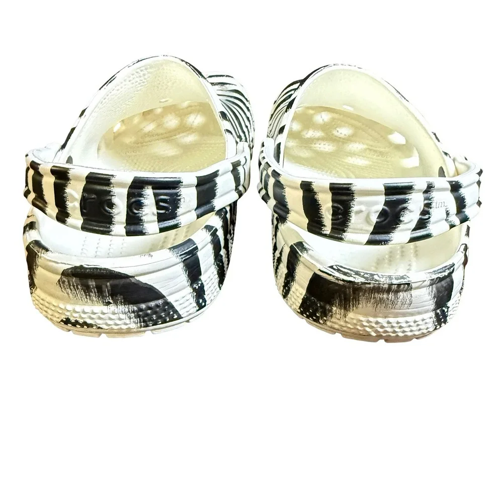 Crocs Classic Clogs Zebra Print Black White Mens 9 Womens 11 Animal Pattern